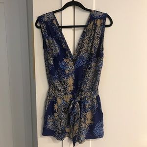 BCBGMAXAZRIA Blue and Tan Romper